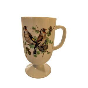 Vintage Bird Pedestal Footed Japan Coffee Mug Tea Cup White D Ring Handle